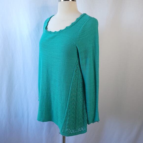 Anthropologie Sparrow Teal Blue Knit Scoop Neck Sweater Lightweight Size Small - Picture 2 of 9